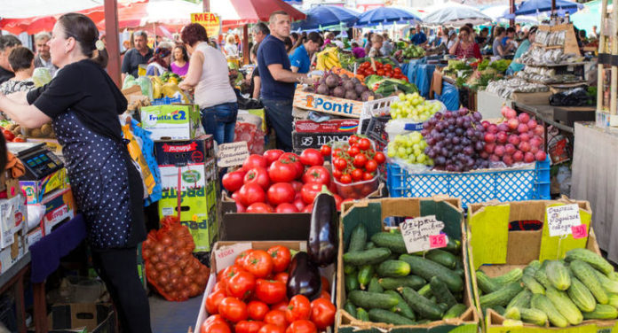 The fruit and vegetable market in Kolomyia, in Ukraine